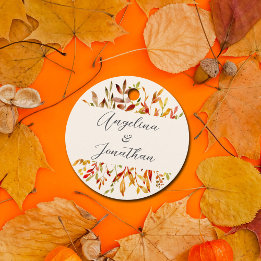 Elegant Watercolor Autumn Leaves Custom Wedding Favour Tags