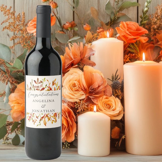 Elegant Watercolor Autumn Leaves Custom Wedding Wine Label (Creator Uploaded)