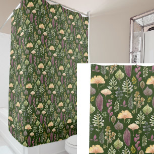 Elegant watercolor autumn leaves forest green  shower curtain