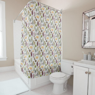 Elegant watercolor autumn leaves off white shower curtain