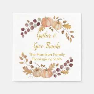 Elegant Watercolor Autumn Pumpkin Thanksgiving Cus Napkin