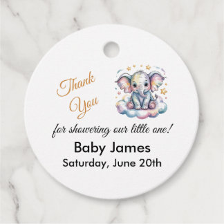 Elegant Watercolor Baby Elephant Thank You Favour Tags