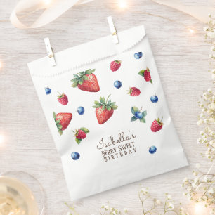 Elegant Watercolor Baby Girl Berry First Birthday Favour Bags