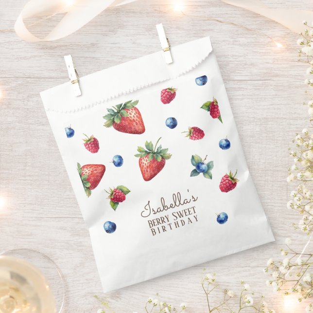 Elegant Watercolor Baby Girl Berry First Birthday Favour Bags (Clipped)