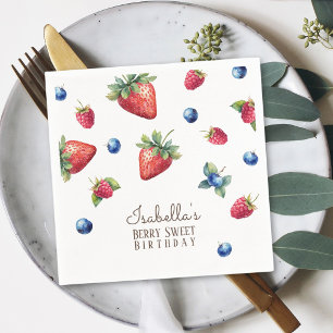 Elegant Watercolor Baby Girl Berry First Birthday Napkin