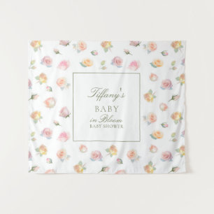 Elegant Watercolor Baby in Bloom Girl Baby Shower Tapestry