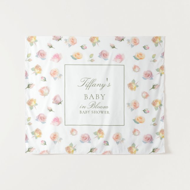 Elegant Watercolor Baby in Bloom Girl Baby Shower Tapestry (Front (Horizontal))