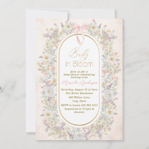 Elegant Watercolor Baby in Blooom Pink flowers B Invitation