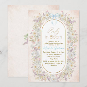 Elegant Watercolor Baby in Blooom Pink flowers   B Invitation