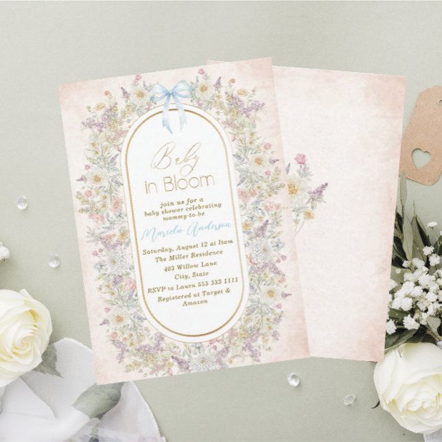 Elegant Watercolor Baby in Blooom Pink flowers   B Invitation (Creator Uploaded)