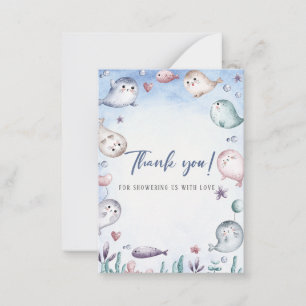 Elegant Watercolor Baby Seal Thank You  Baby showe Card