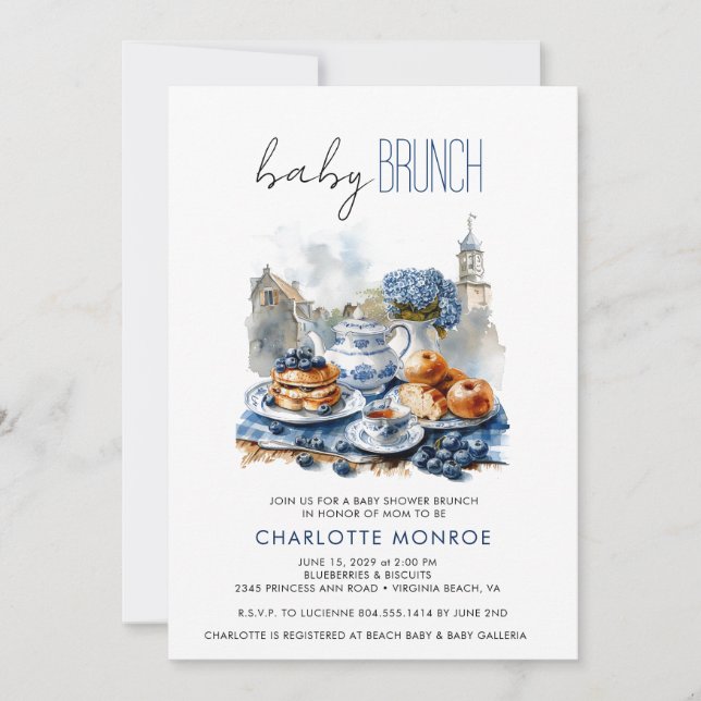 Elegant  Watercolor Baby Shower Brunch Invitation (Front)