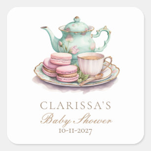 Elegant Watercolor Baby Shower Tea Party Square Sticker