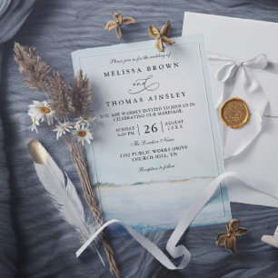 Elegant Watercolor Beach Destination Chic Wedding Invitation