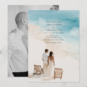 Elegant Watercolor Beach Photo Wedding Invitation