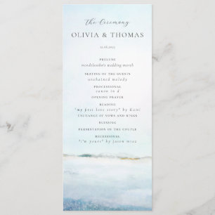 Elegant Watercolor Beach Waves Coastal Wedding Programme