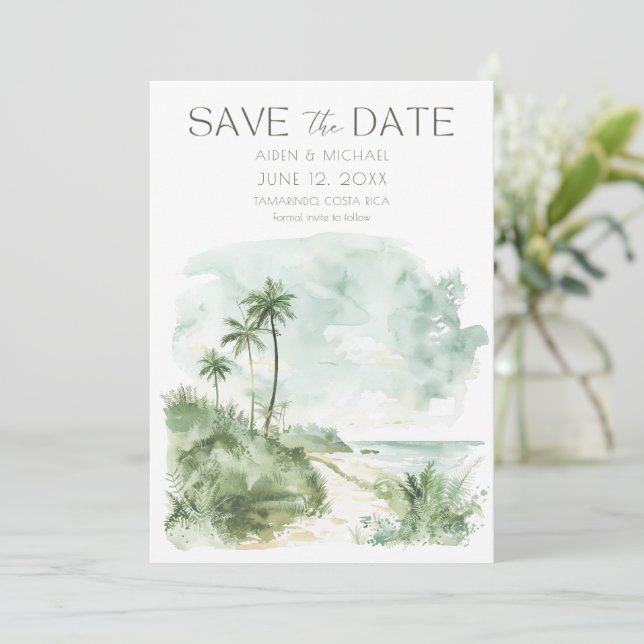 Elegant Watercolor Beach  Wedding Save The Date (Standing Front)