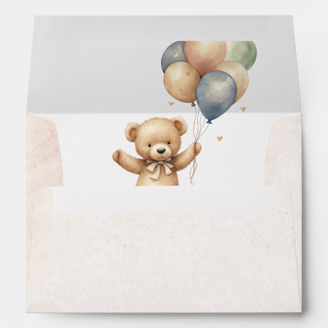 Elegant  Watercolor Bear Teddy Baby Shower  Envelope (Back (Bottom))