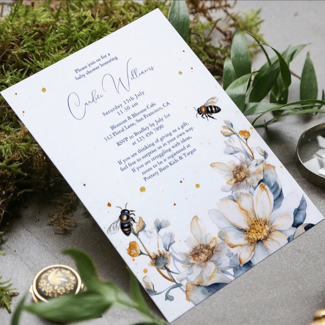 Elegant Watercolor Bee Floral Couples Baby Shower Invitation (Creator Uploaded)