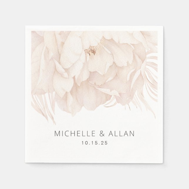 Elegant watercolor beige peony-garden wedding napkin (Front)