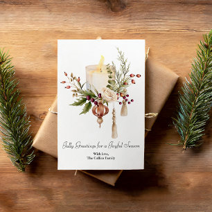 Elegant Watercolor Berries Candles Christmas  Holiday Card