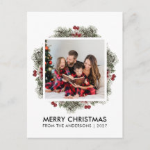 Elegant Watercolor Berries Merry Christmas Photo