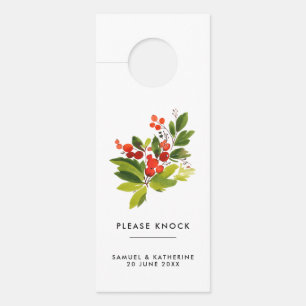 Elegant Watercolor Berries Please Knock Door Hanger