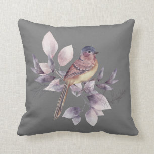 Elegant Watercolor Bird Grey Throw Pillow