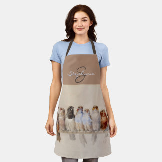 Elegant Watercolor Birds Monogram Custom Name Apron