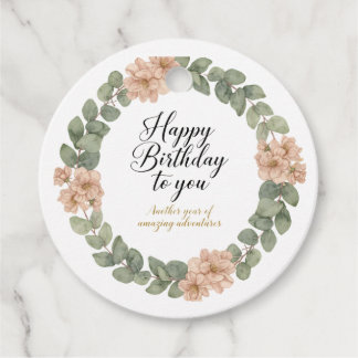 Elegant Watercolor Birthday Card with Floral Favour Tags