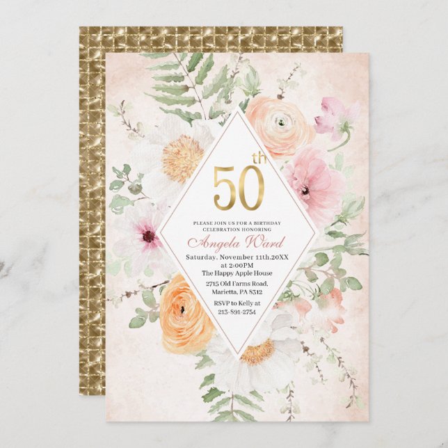 Elegant watercolor birthday celebration Invitation (Front/Back)