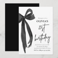 Elegant Watercolor Black Bow 21th Birthday Party