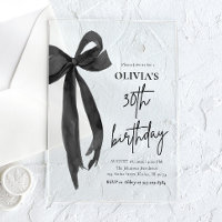 Elegant Watercolor Black Bow 30th Birthday Party