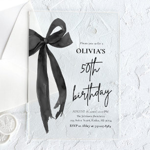 Elegant Watercolor Black Bow 50th Birthday Party Acrylic Invitations