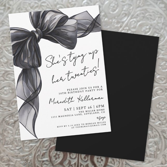 Elegant Watercolor Black Bow Birthday Invitation (Elegant Watercolor Black Bow Birthday Invitation)