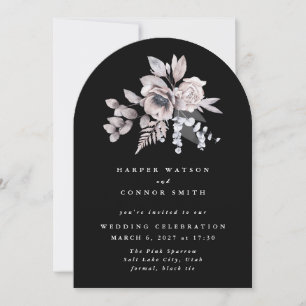 Elegant Watercolor Black Floral Wedding Arch Invitation
