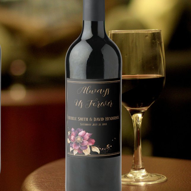 Elegant Watercolor Black Gold Burgundy  Wine Label (Background photo k15-photos-dViBC9l5Dhg-unsplash)