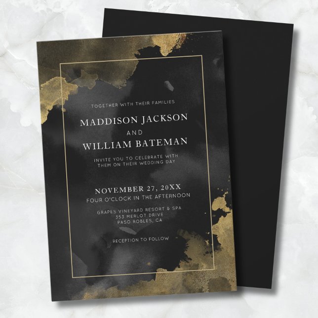 Elegant Watercolor Black Gold Wedding Invitation (Elegant Watercolor Black Gold Wedding Invitation)