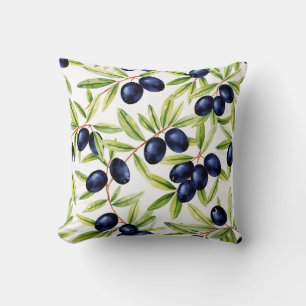 Elegant Watercolor Black Olives Seamless Pattern  Cushion