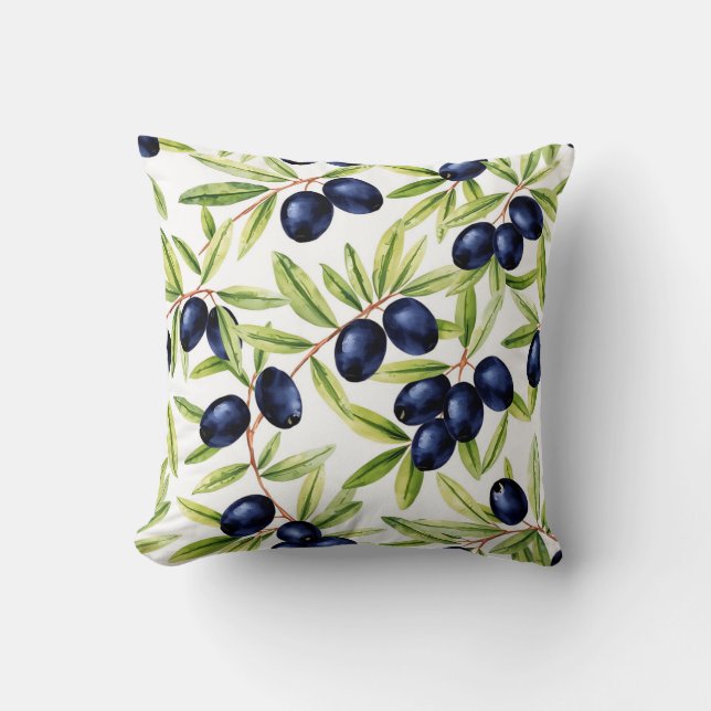 Elegant Watercolor Black Olives Seamless Pattern  Cushion (Front)