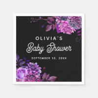 Elegant watercolor black purple floral baby shower