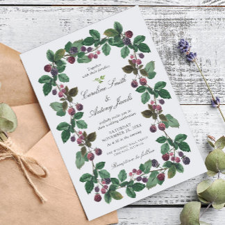 Elegant Watercolor Blackberries Wedding Invitation