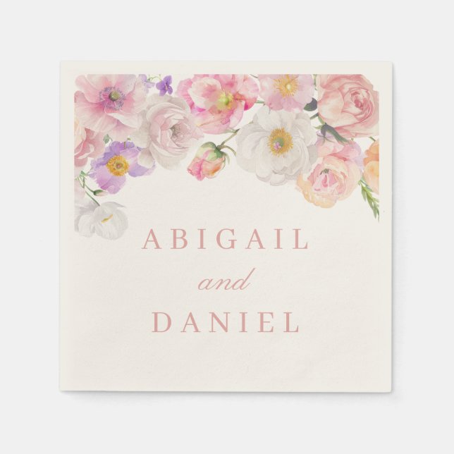 Elegant Watercolor Bloom Wedding Napkin (Front)