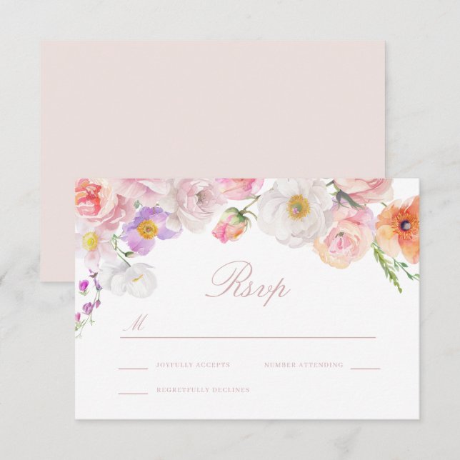 Elegant Watercolor Bloom Wedding RSVP Card (Front/Back)