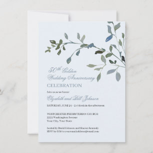 Elegant Watercolor Blue 50th Wedding Anniversary Invitation