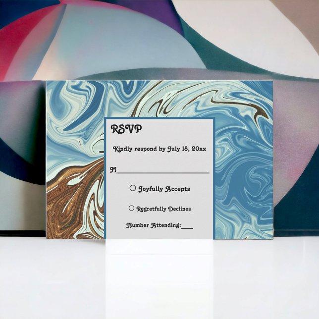 Elegant Watercolor Blue Abstract Artistic Wedding RSVP Card (Creator Uploaded)