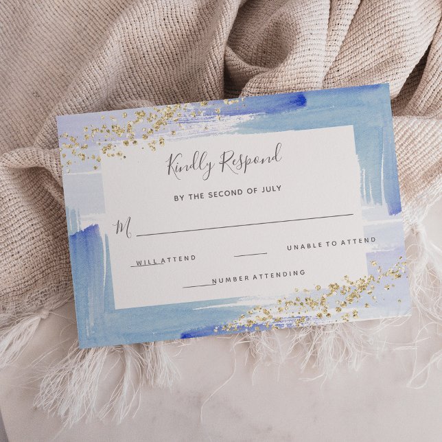 Elegant Watercolor Blue and Gold Bat Mitzvah RSVP Card (Creator Uploaded)