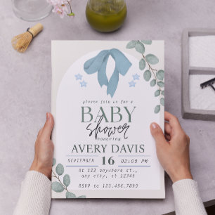 Elegant Watercolor Blue Baby Shower Invitation