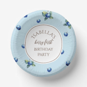 Elegant Watercolor Blue Berry First Birthday Party Paper Plate