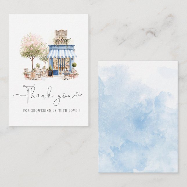 Elegant Watercolor Blue Bonjoor bebe  Baby shower Card (Front/Back)